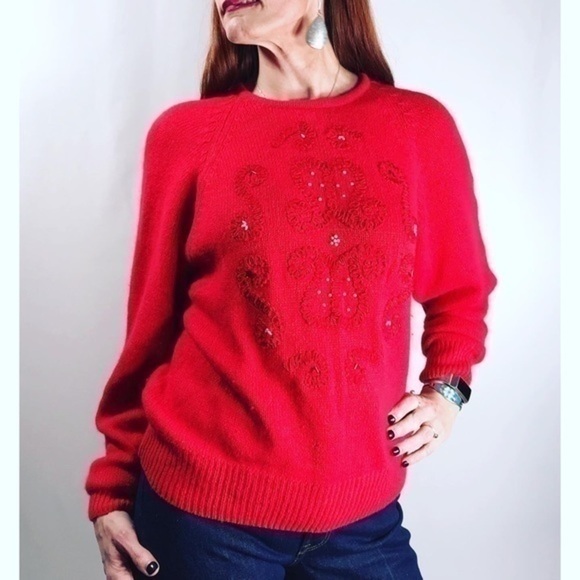 Vintage Sellecca Red Embellished Silk Sweater - Picture 3 of 14